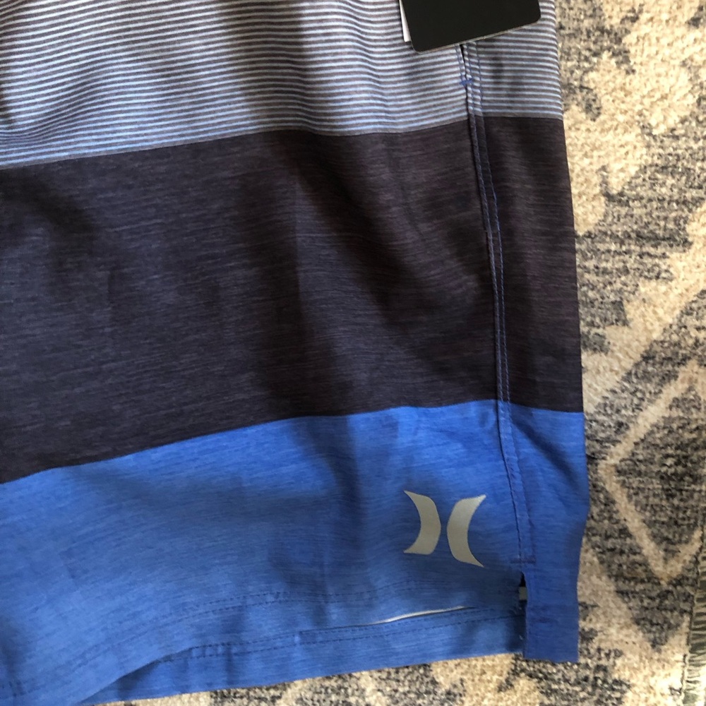 Hurley Striped Volley Swim Shorts in Navy and Teal